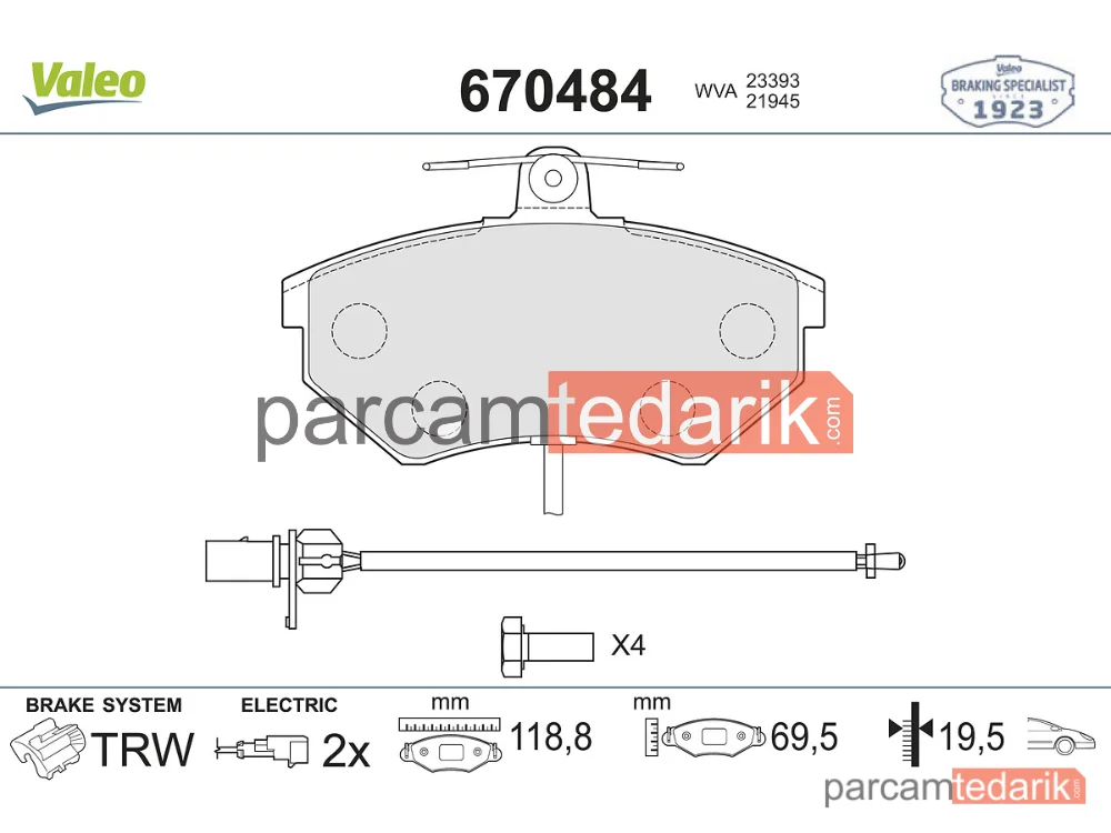 670484 | Fren Balatası — VW Passat B5, VW Passat B5 Variant, Audi A4 B5